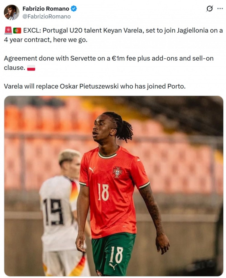 九游app下载最新版本-HWG！罗马诺：19岁葡萄牙边锋瓦雷拉将加盟乔治罗尼亚